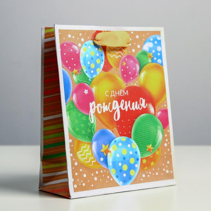 

Пакет крафтовый вертикальный «С Днём Рождения», S 12 × 15 × 5.5 см, Коллекция упаковки "С днем рождения!"