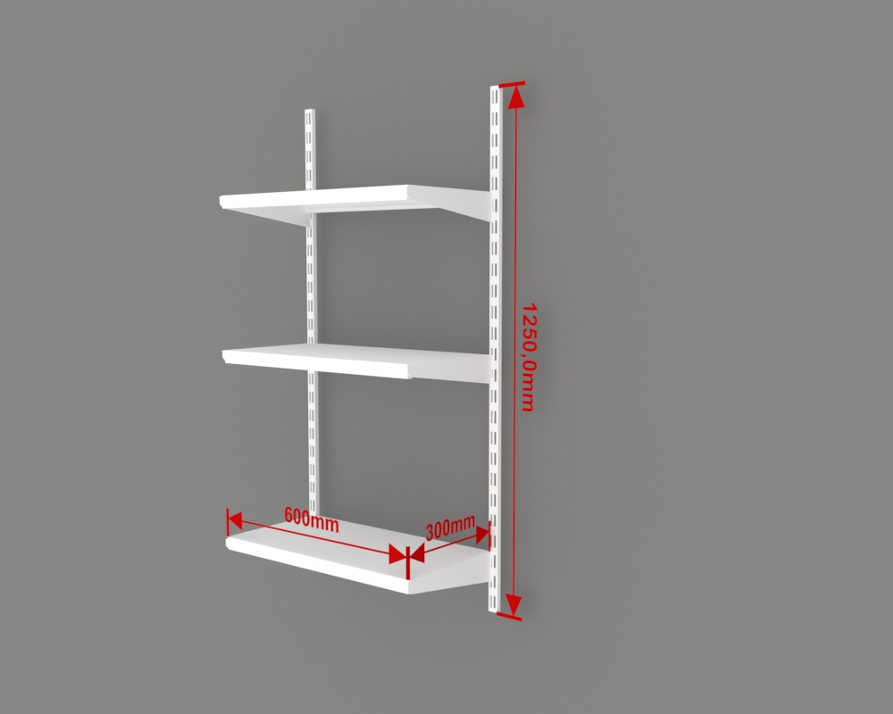Стеллаж настенный H-1250 мм 3 полки 600х300 мм.