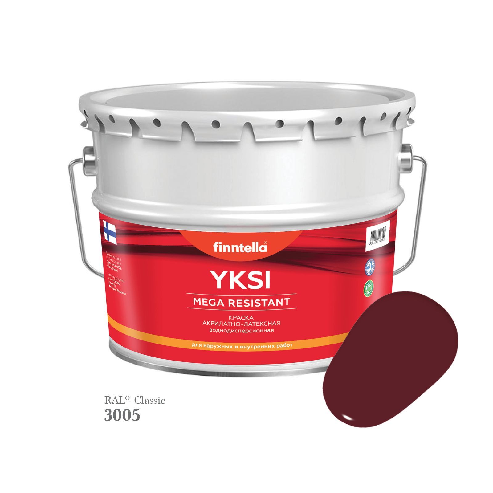 

Краска-консилер с эффектом бархата YKSI, ультраматовая, цвет RAL3005 , 9л, Красный, YKSI RAL