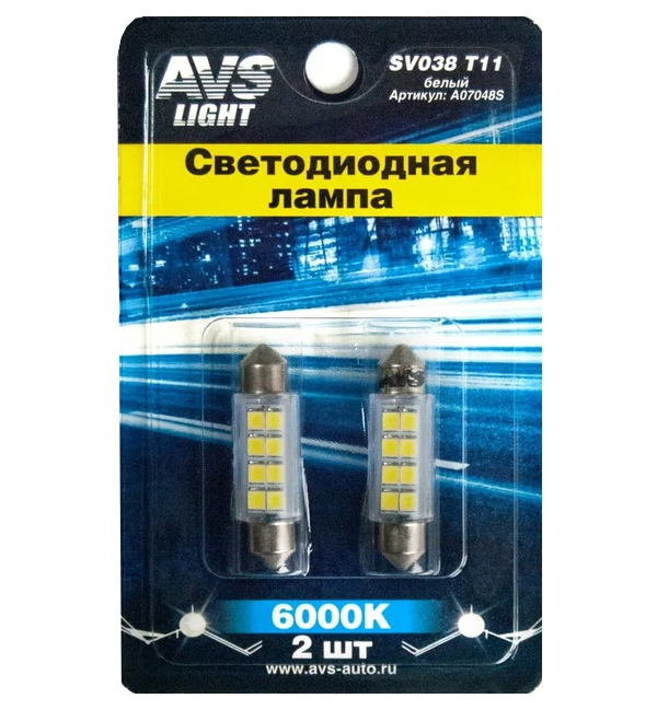 

Лампа светодиодная SV038 T11/белый/ (SV8,5) 8SMD 2835, 39 мм, бл. 2 шт.