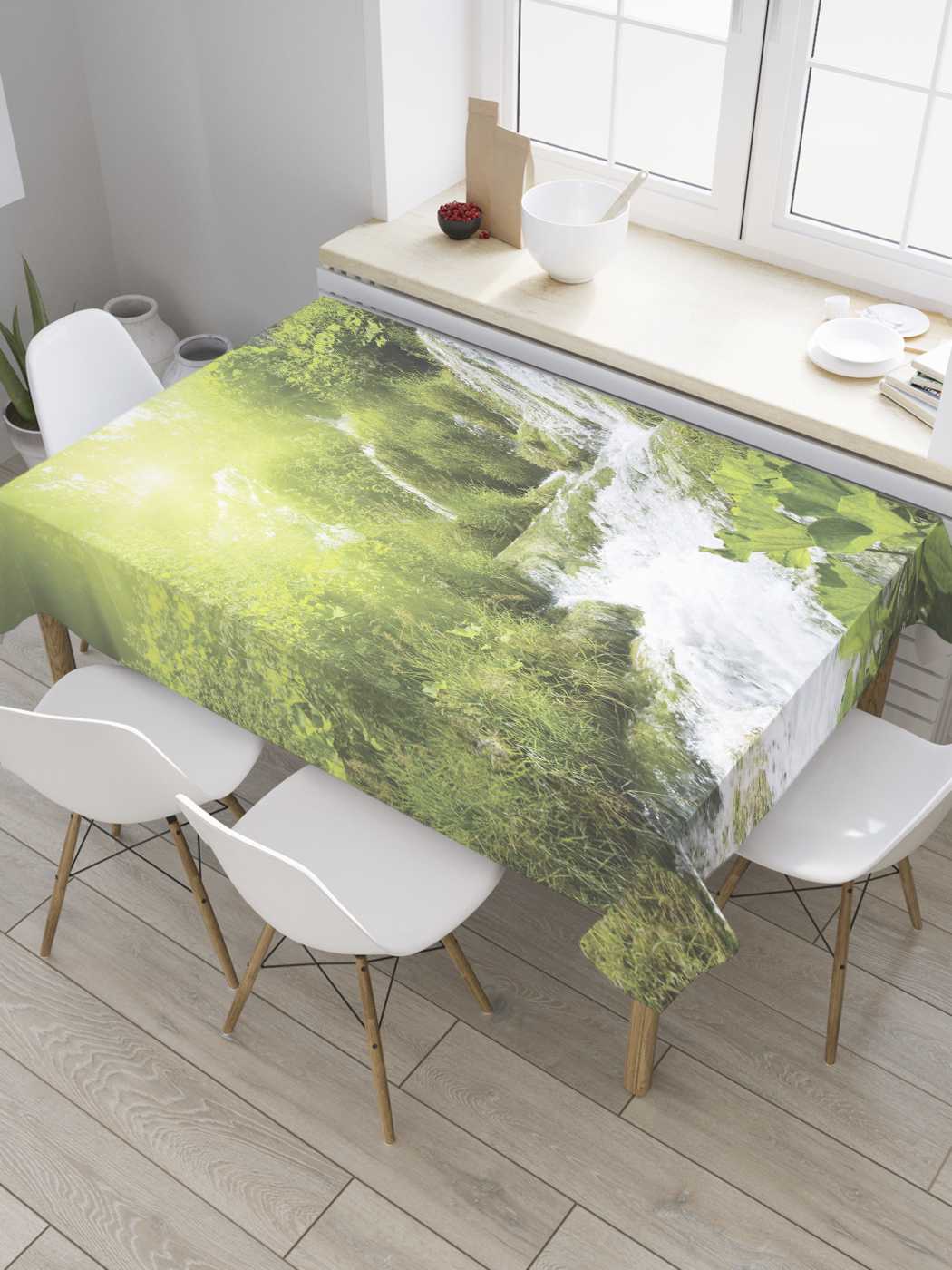 

Скатерть прямоугольная JoyArty "Водопад под солнцем" из сатена, 120x145 см, Зеленый, Водопад под солнцем