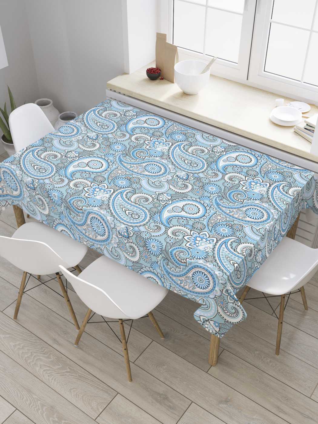 

Скатерть прямоугольная JoyArty "Орнаментальные буты" из оксфорда, 120x145 см, Голубой, Орнаментальные буты