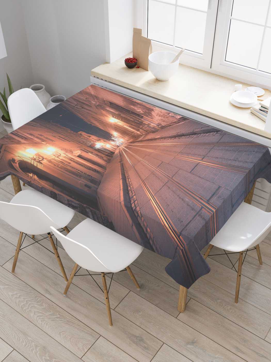 

Скатерть прямоугольная JoyArty "Ночной Львов" из сатена, 180x145 см, Серый, Ночной Львов