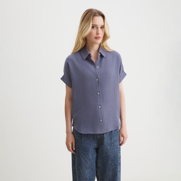 

Рубашка женская Maison David BLN921-1 синяя L, Синий, BLN921-1