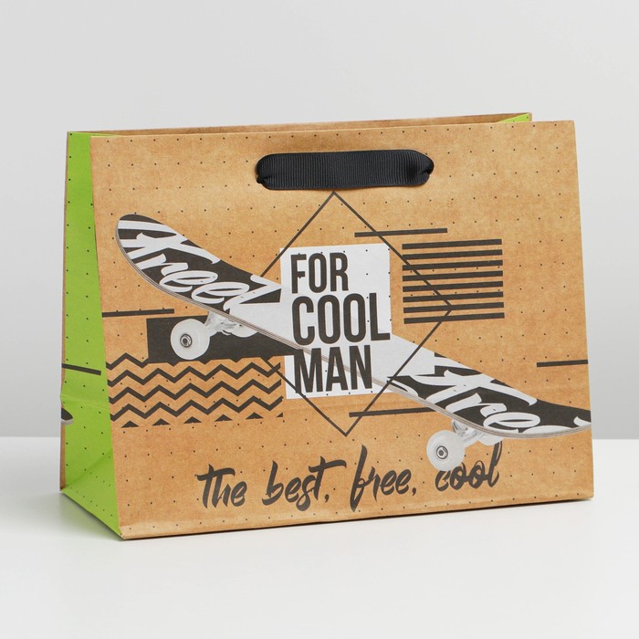 

Пакет крафтовый горизонтальный «For cool man», MS 23 × 18 × 8 см, Коллекция упаковки "Мужская"