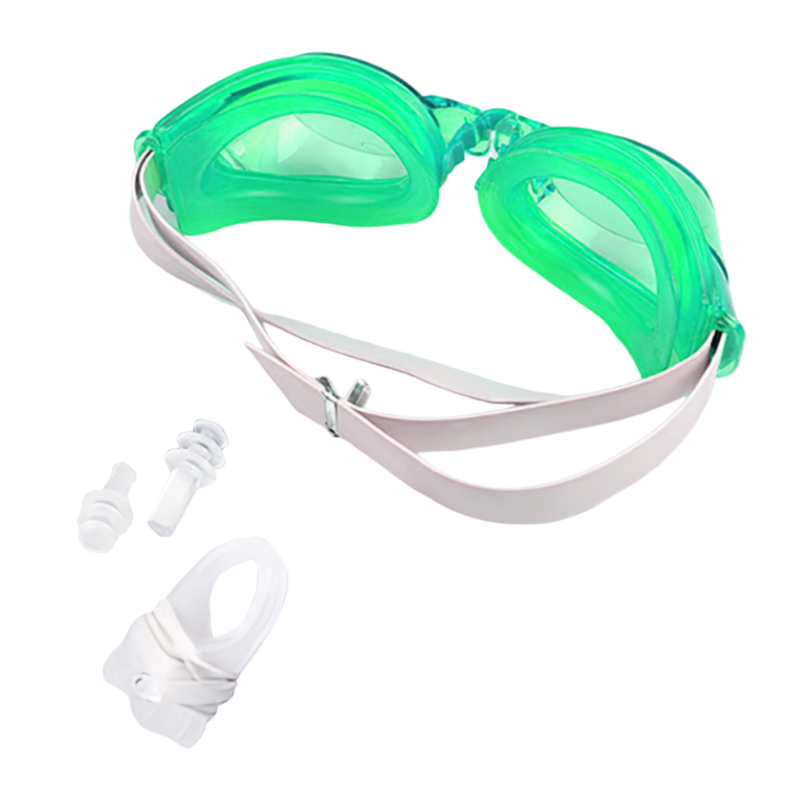 Очки для плавания детские зеленые с затычкой для ушей и зажимом для носа