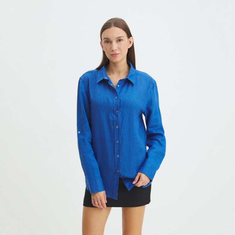 

Рубашка женская Maison David BLN923 синяя L, Синий, BLN923