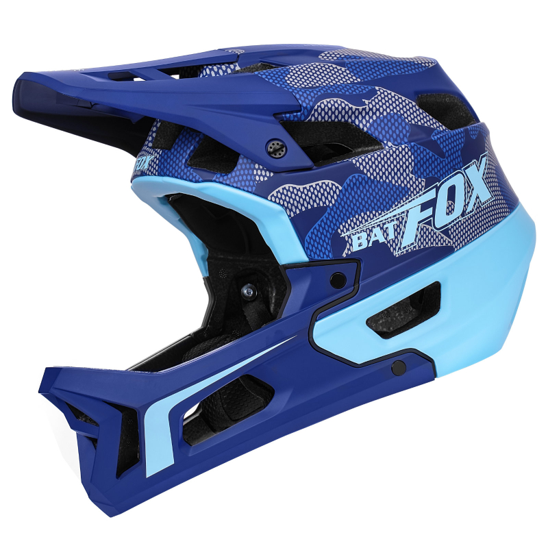 Шлем велосипедный фулфейс BatFox, размер S 54-56 см, цвет синий камуфляж