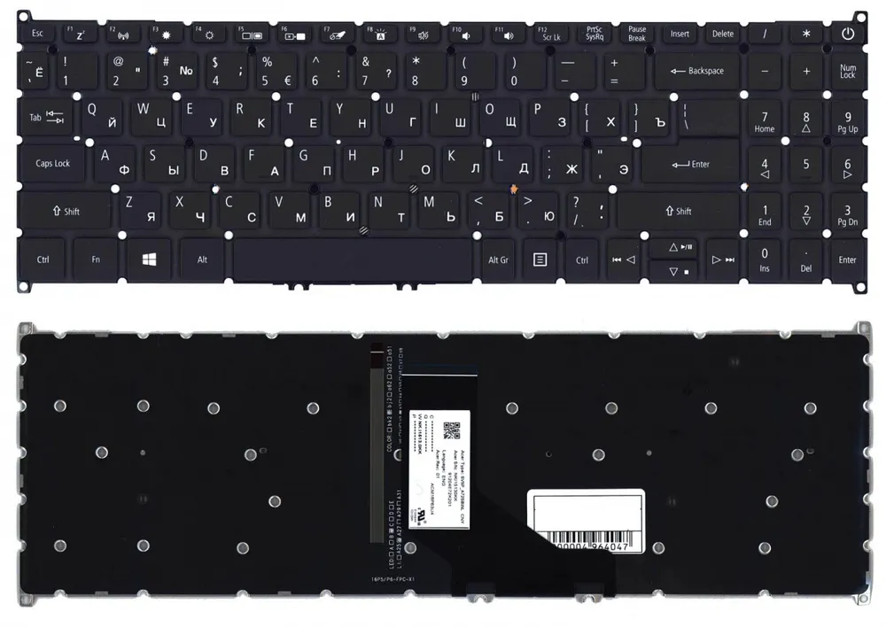 Клавиатура для Acer Aspire 5 A515-52, A515-52G, A515-43 Series, черная с подсветкой