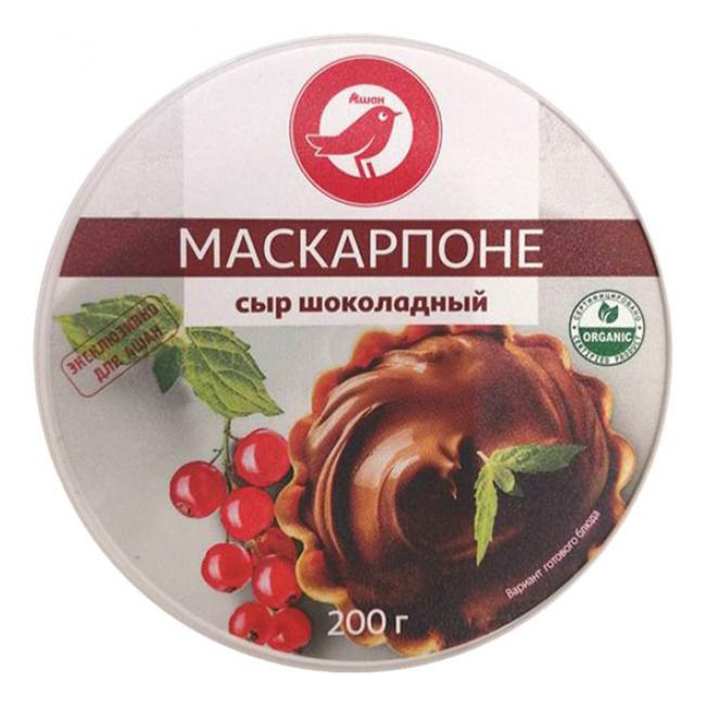 Сыр мягкий АШАН Красная птица Маскарпоне шоколадный 14% 200 г
