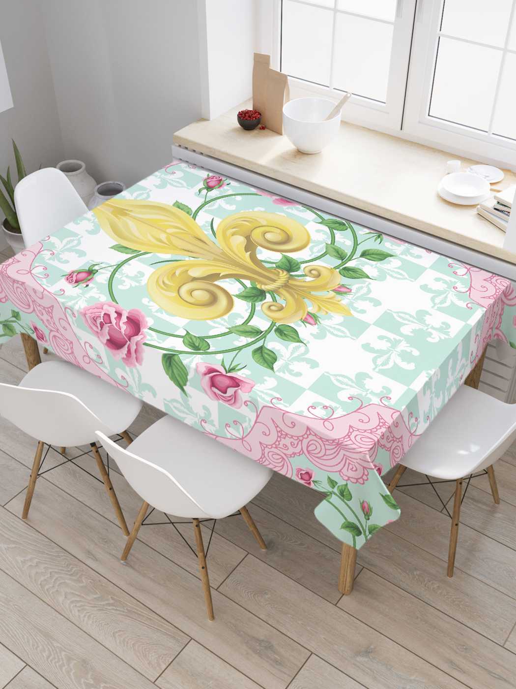 

Скатерть прямоугольная JoyArty "Цветы в мраморе" из сатена, 120x145 см, Зеленый, Цветы в мраморе