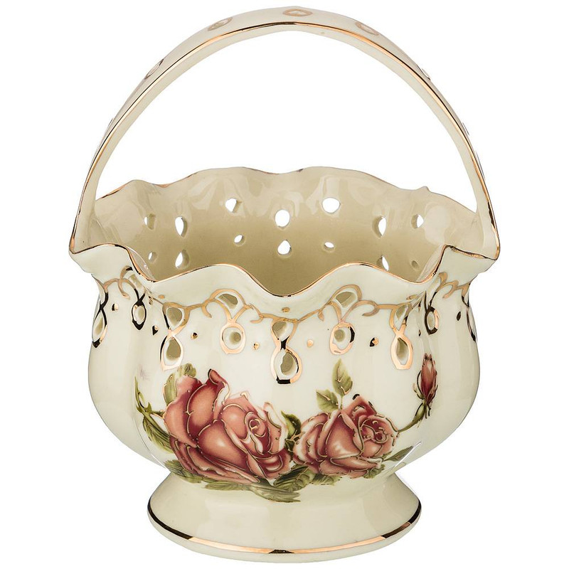 

Конфетница с ручкой фарфор Lefard корейская роза 12х16см 126-504, Бежевый