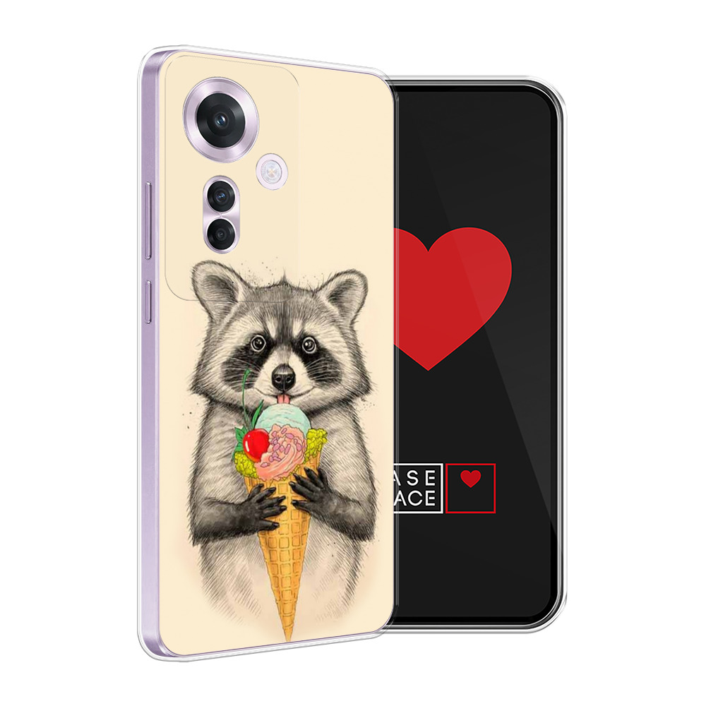 

Силиконовый чехол "Енот с мороженым" на Oppo Reno 11F, Розовый, 2516650-1