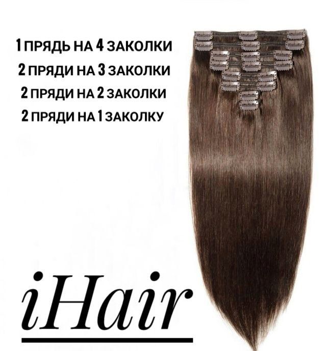 

Пряди iHair на заколках натуральные длина 50см 100 г Темно коричневый 1C, Светло-каштановый