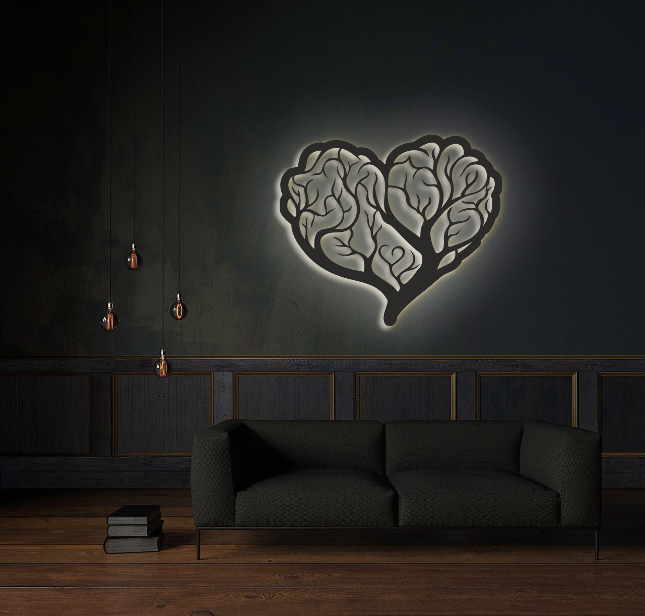 фото Декоративное панно на стену с белой подсветкой moretti, сердце 70*60