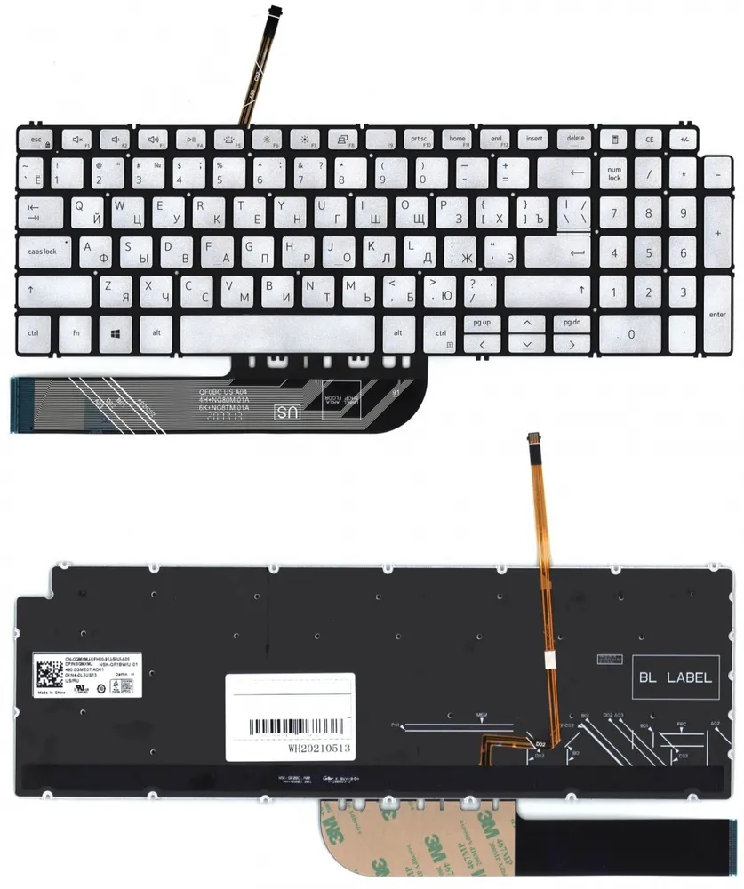 

Клавиатура для Dell Inspiron 15 5584, 5590, 5593, 5594, 5598 Series, серебристая