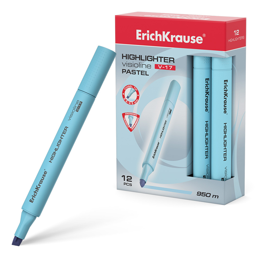 

Текстовыделитель ErichKrause Visioline V-17 Pastel голубой