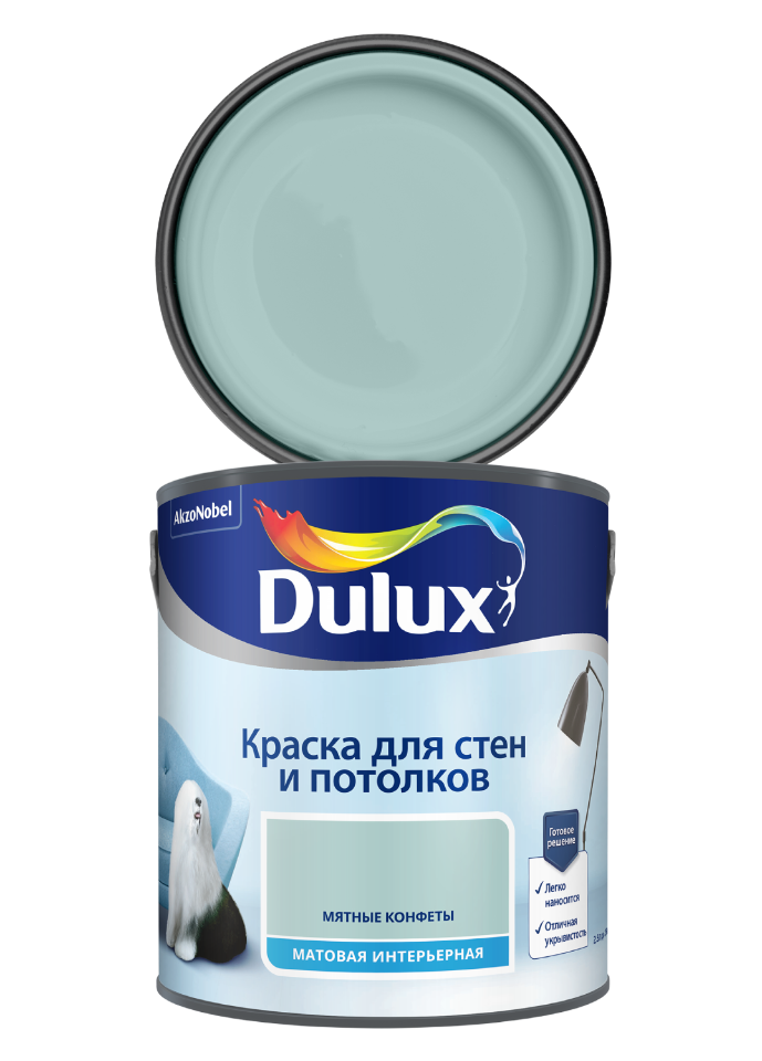 фото Краска dulux для стен и потолков, мятные конфеты, 2,5 л