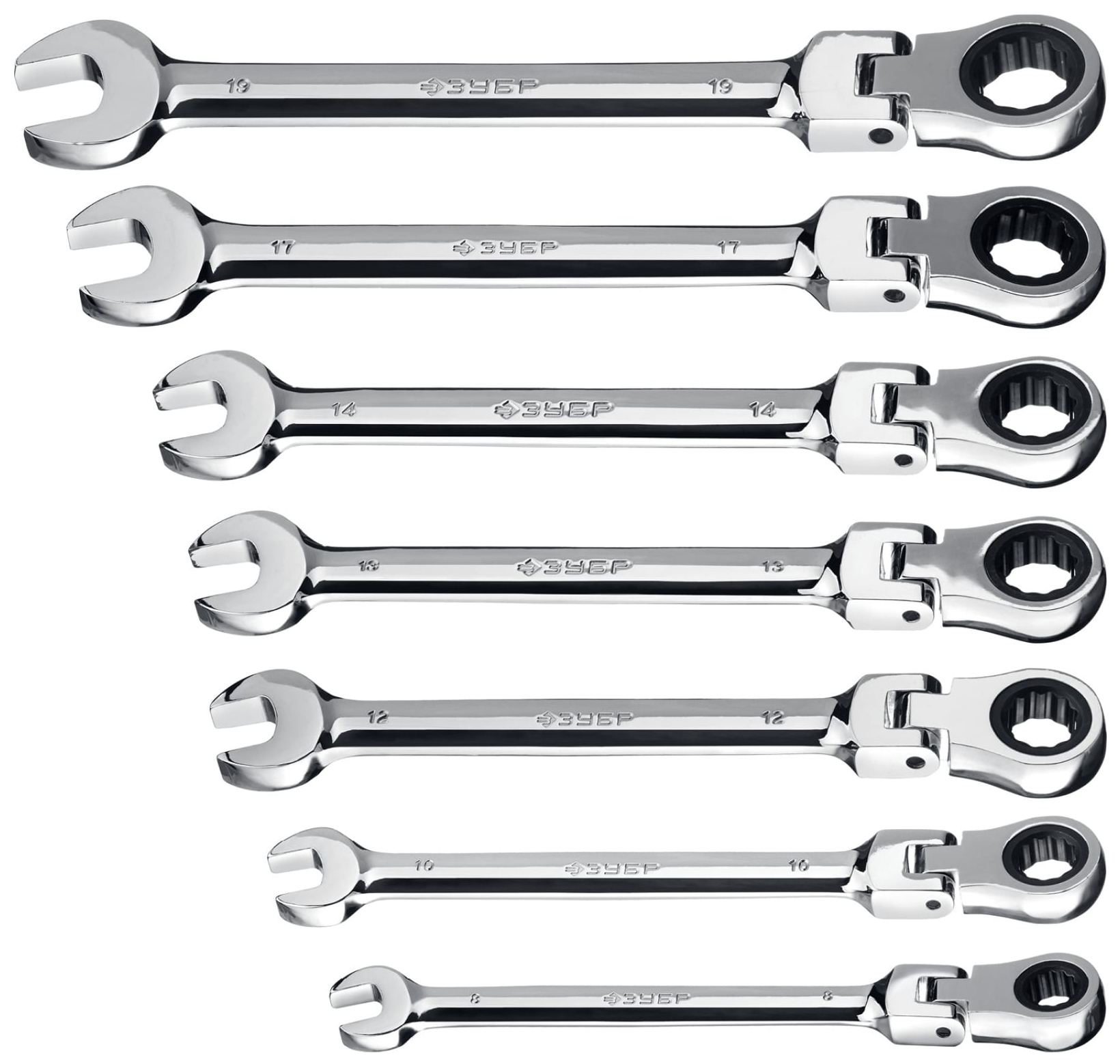Набор комбинированных гаечных ключей трещоточных шарнирных 7 шт 8 - 19 мм Зубр 27101-H7