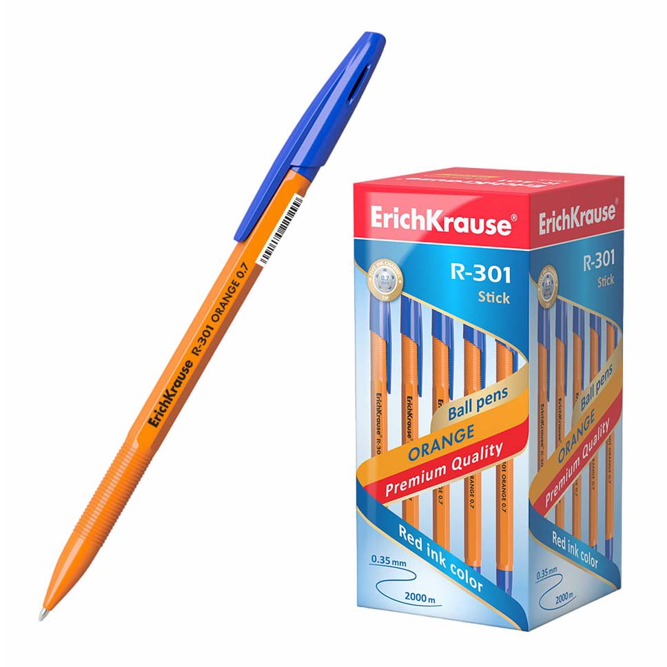 

Ручка шариковая Erich Krause R 301 Orange Stick cиняя 0,7 мм