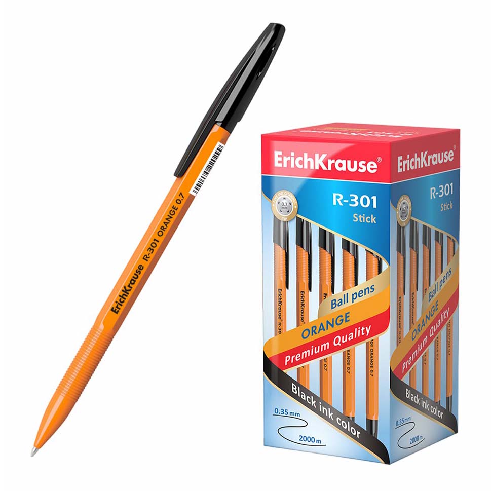 

Ручка шариковая Erich Krause R-301 Orange Stick черная 0,7 мм