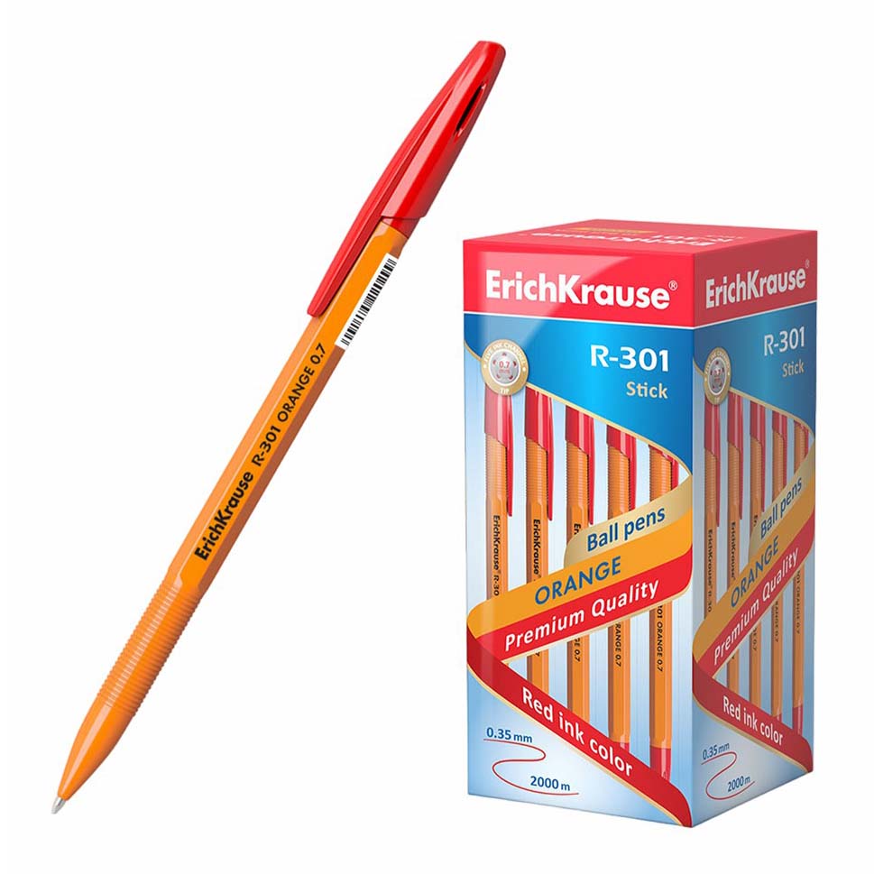 

Ручка шариковая Erich Krause R-301 Orange Stick красная 0,7 мм