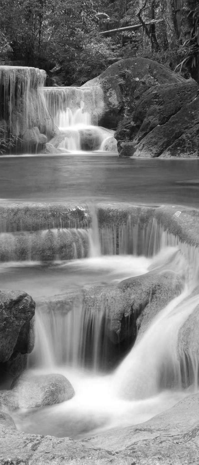 фото Самоклеющиеся фотообои "тайский водопад", 90x210 см, эффект черно-белый, отраженный фотообои.рф