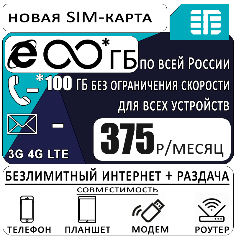 

Сим-карта WhyFly тариф Безлимит 100 за 375 (Вся Россия)