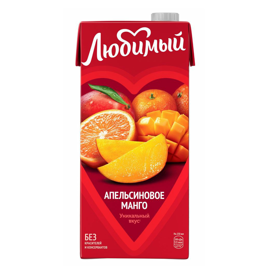 Напиток сокосодержащий Любимый из апельсина-манго-мандарина с мякотью 950 мл