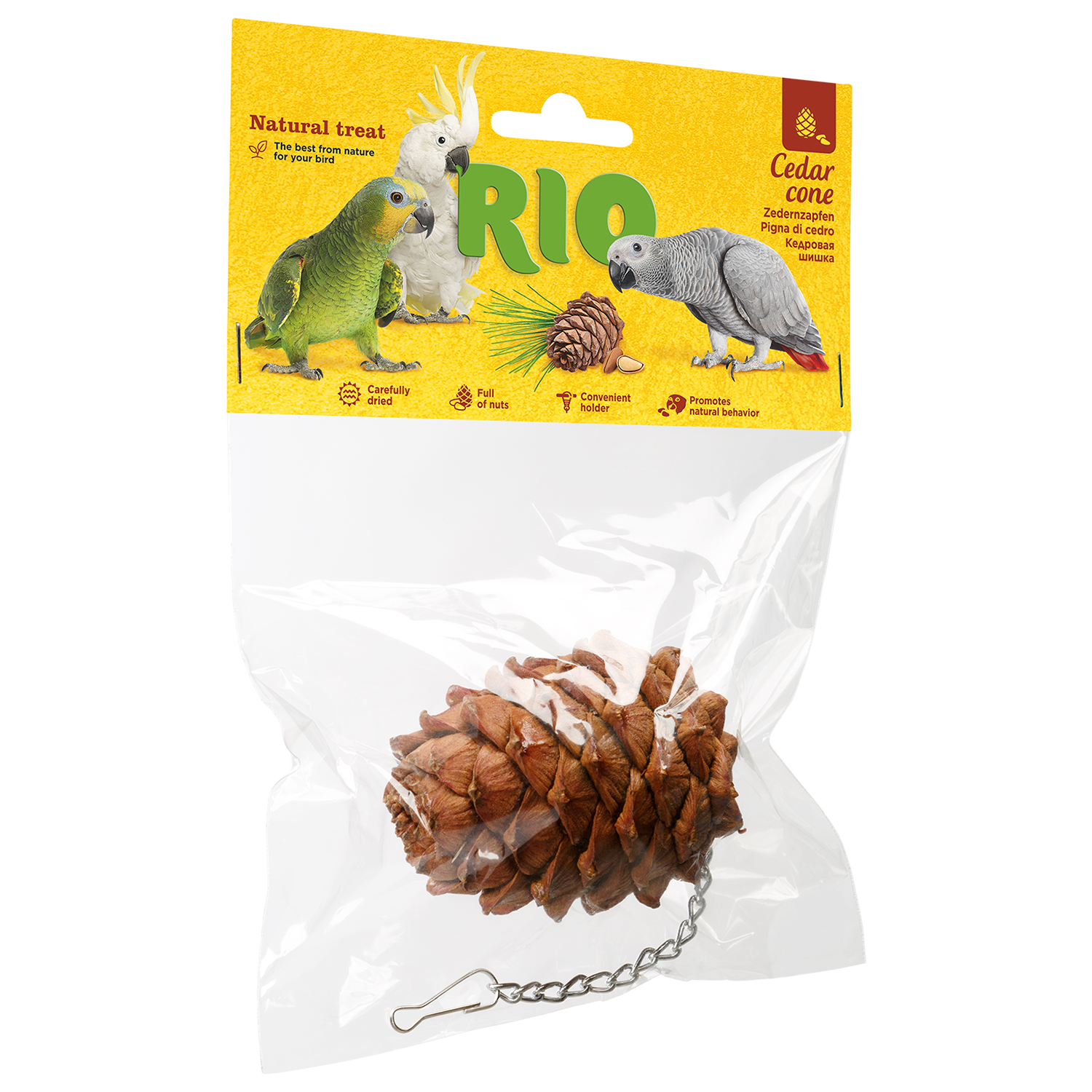 Лакомство-игрушка для птиц RIO кедровая шишка, 1 шт., с креплением