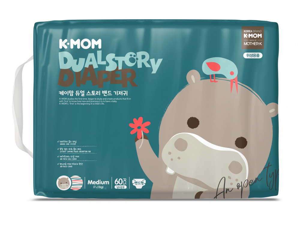 фото Подгузники k-mom dualstory размер m 7-11 кг 60 штук x-kx-0019