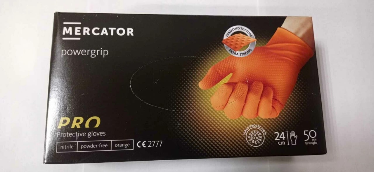 

Перчатки одноразовые нитрил POWERGRIP ORANGE цв.оранжевый (25пар/уп)р.L