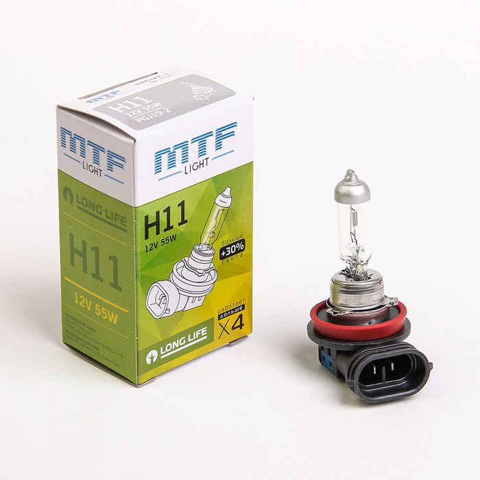 Лампа автомобильная MTF Standard+30%, H11, 12 В, 55 Вт, HS1211