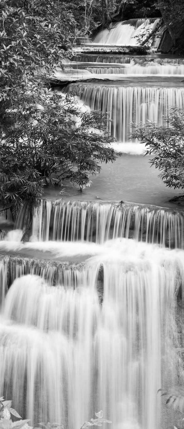 фото Самоклеющиеся фотообои "лесной водопад", 90x210 см, эффект черно-белый, отраженный фотообои.рф