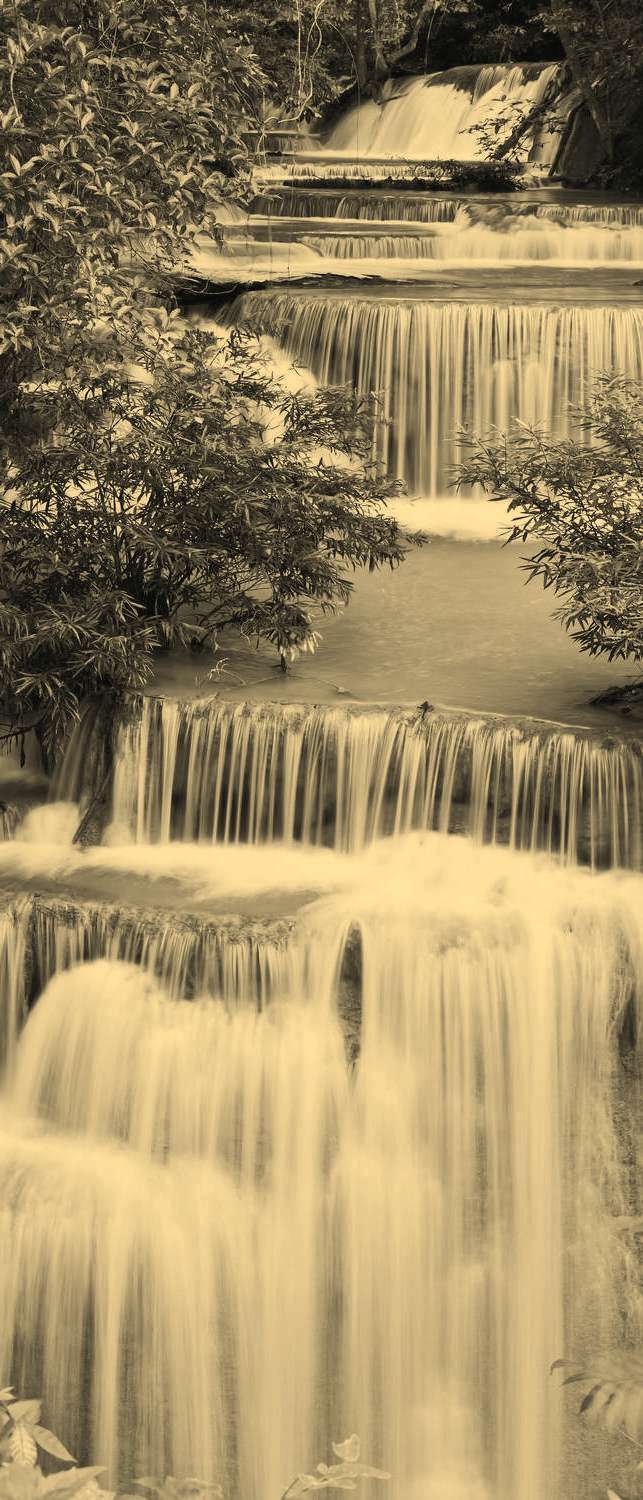 фото Самоклеющиеся фотообои "лесной водопад", 90x210 см, эффект сепия, отраженный фотообои.рф