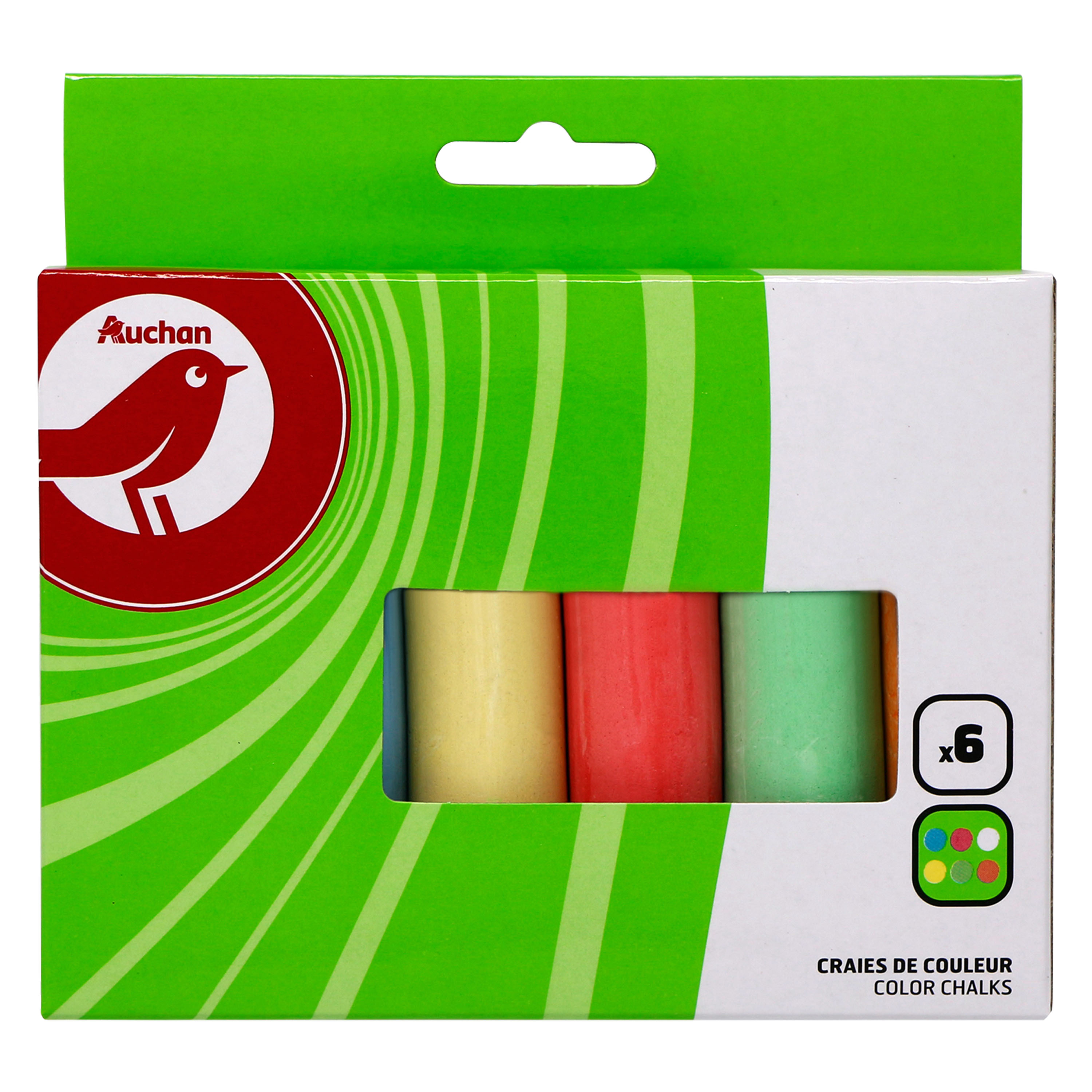 Мел асфальтовый АШАН Красная птица цветной крупный 6 цветов