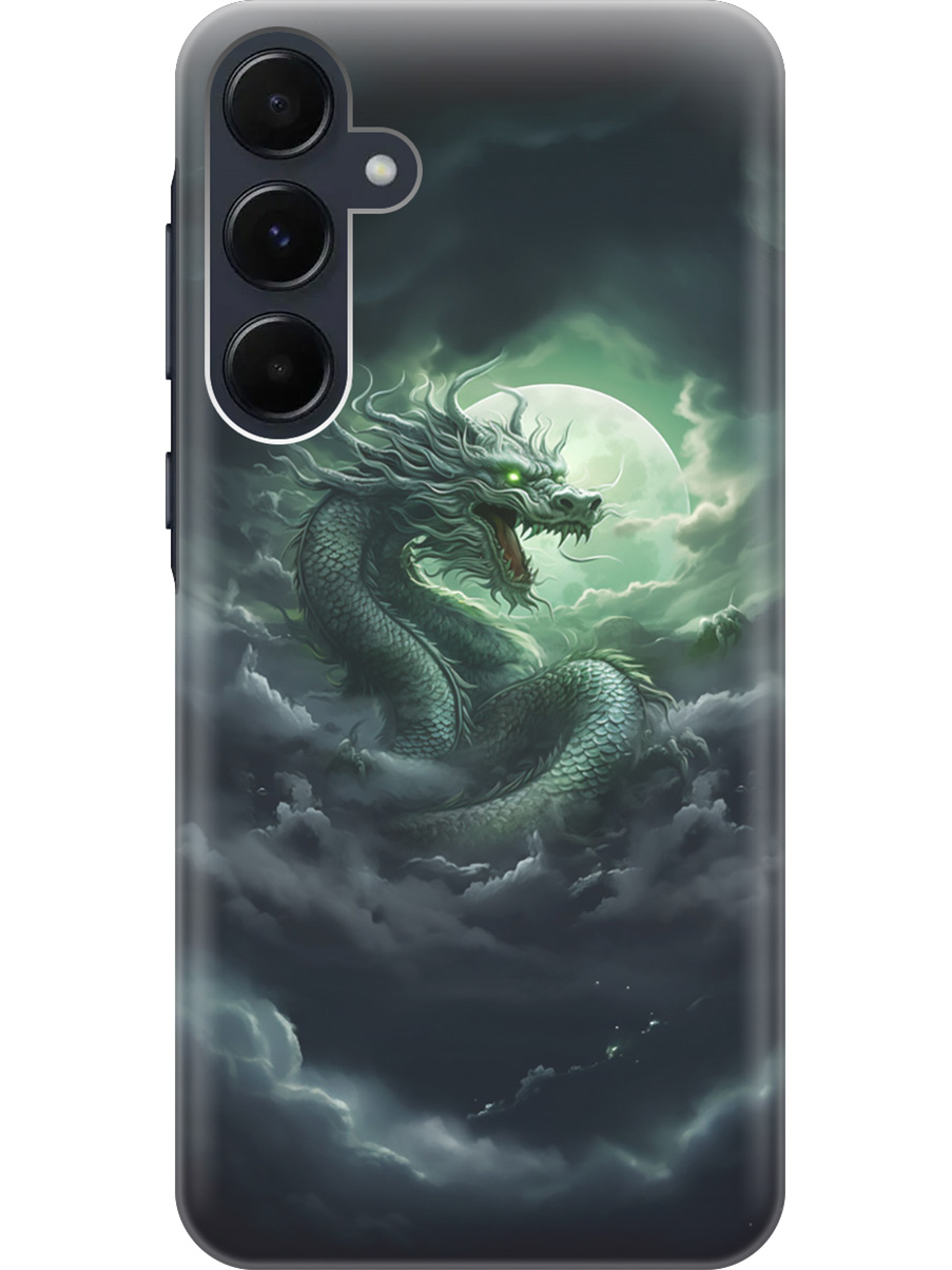 

Силиконовый чехол на Samsung Galaxy A55 с рисунком "Дракон на фоне луны и облаков", Белый;зеленый;черный, 20012126