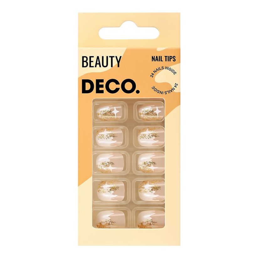 

Накладные ногти Deco Beauty shining stars 24 шт + клеевые стикеры 24 шт, Бежевый;золотистый