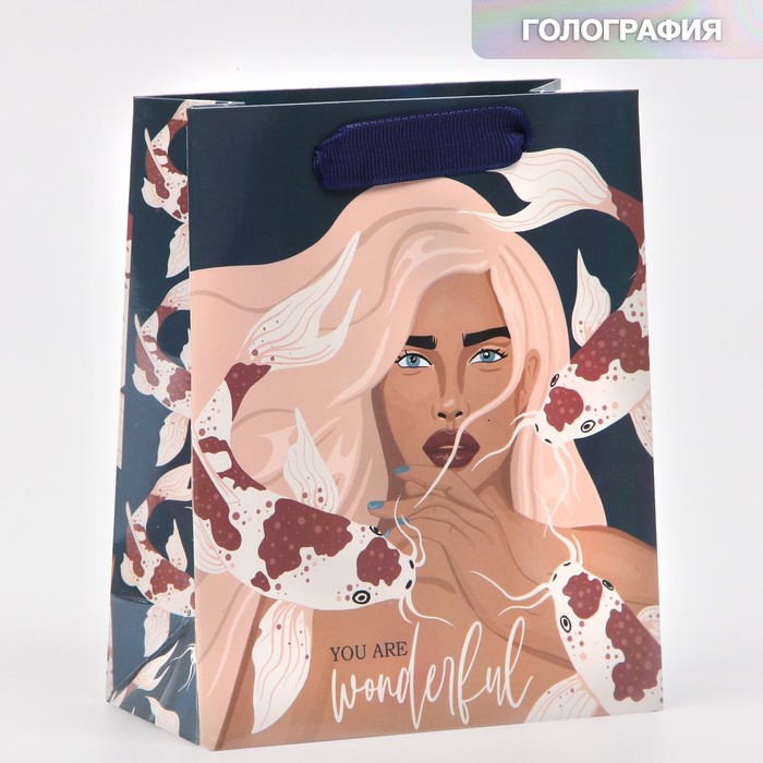 

Пакет ламинированный «Ты замечательная», радужная голография, S 12 х 15 х 5,5 см, Синий, Коллекция упаковки Girl style