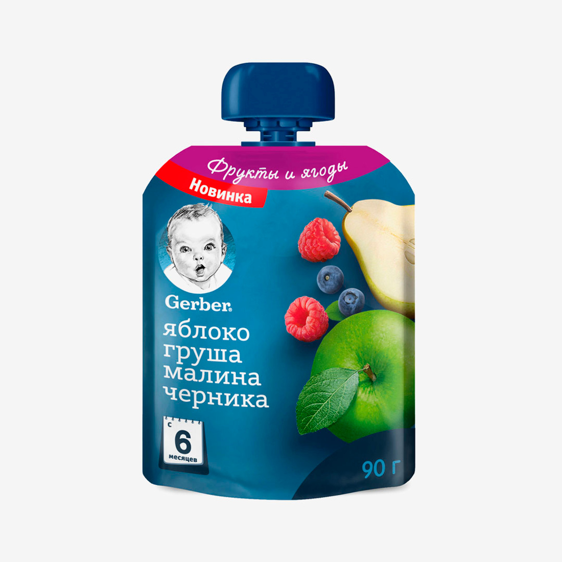 

Пюре Gerber яблоко-груша-малина-черника с 6 месяцев 90 г