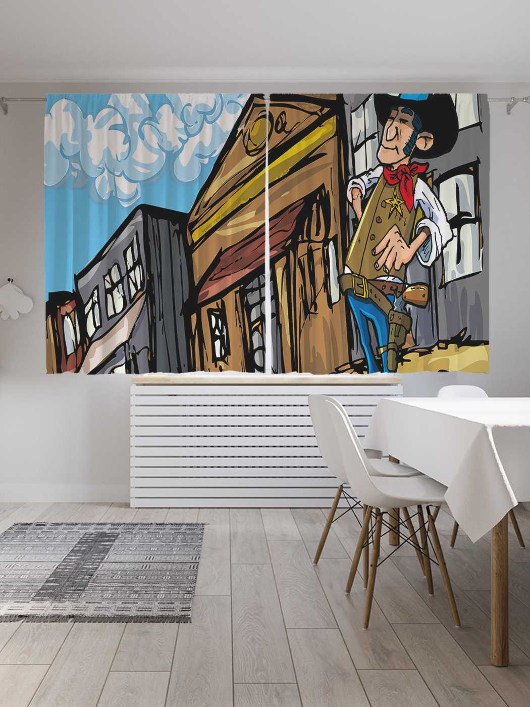 

Классические шторы JoyArty "Забавный ковбой", серия Oxford DeLux, 2 полотна 145x180 см, Забавный ковбой