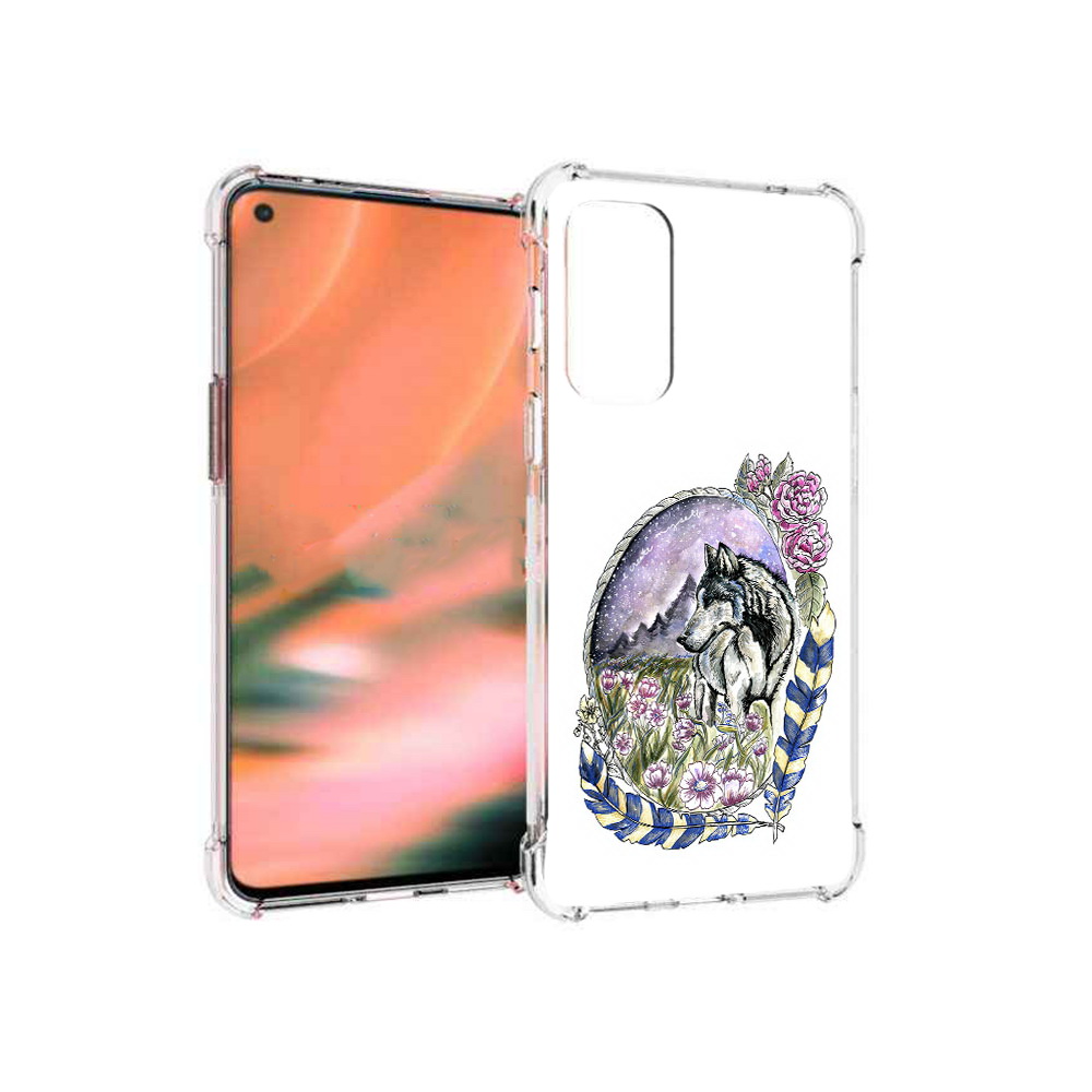 Чехол MyPads Tocco для OnePlus Nord 2 5G нарисованный волк в цветах с перьями