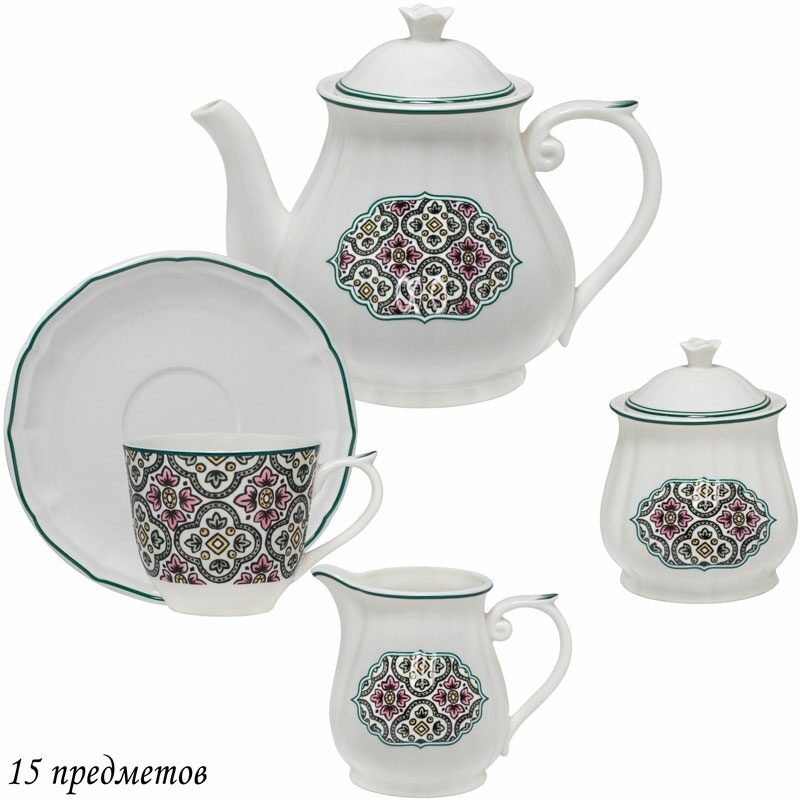 

Чайный набор 12 предметов фарфор Lenardi Дария 250мл 205-254, Красный