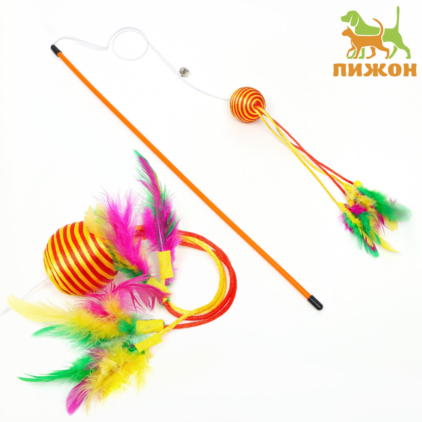 

Игрушка-дразнилка для кошек Пижон, Шар с перьями, разноцветная, пластик, 110 см