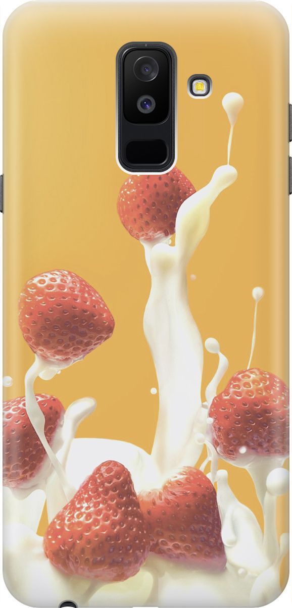 

Чехол на Samsung Galaxy A6+ (2018) "Клубника и сливки", Белый;желтый, 7174