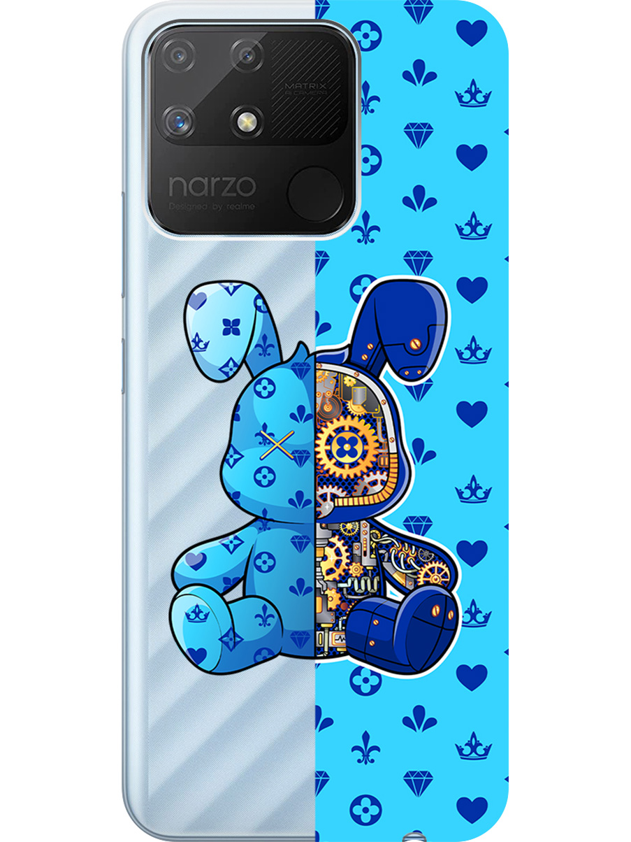 

Силиконовый чехол на Realme narzo 50A с принтом "Голубой Кролик с механизмом", 740189971