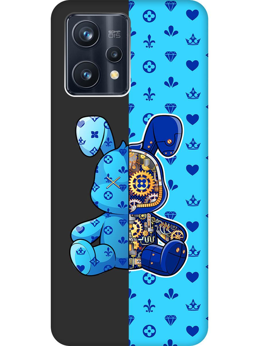 

Силиконовый чехол на Realme 9 Pro+ с принтом "Голубой Кролик с механизмом" матовый черный, Черный;голубой;синий, 740189671