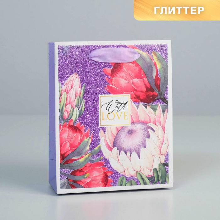 

Пакет ламинированный вертикальный «With love», S 12 × 15 × 6 см, Коллекция упаковки "Яркие цветы"