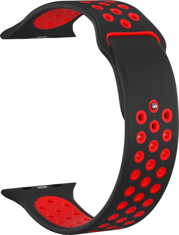 

Ремешок силиконовый GSMIN Sport Edition для Apple Watch Series 6 42/44 (Черно-красный)