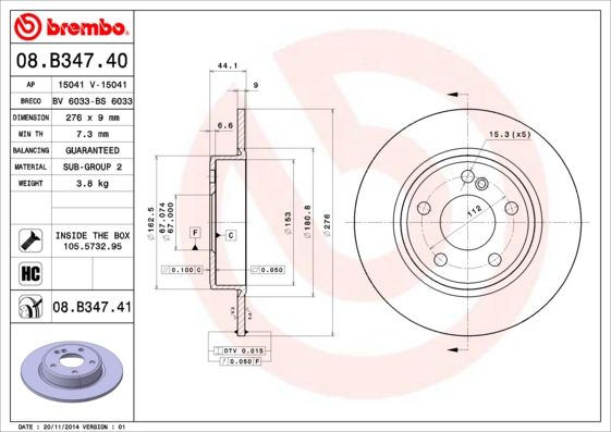 

Диск Тормозной 08.В347.41 BREMBO 08b34741